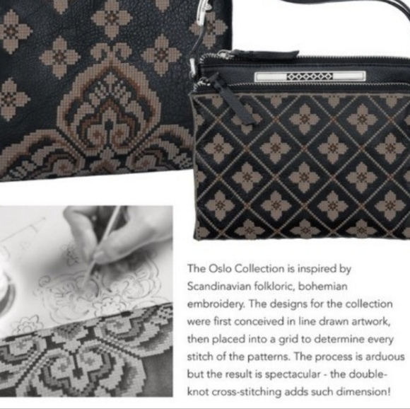 BRIGHTON OSLO COLLECTION ANYA BLACK/ PUTTY Black/Cream Floral Shopper Tote - Picture 3 of 3